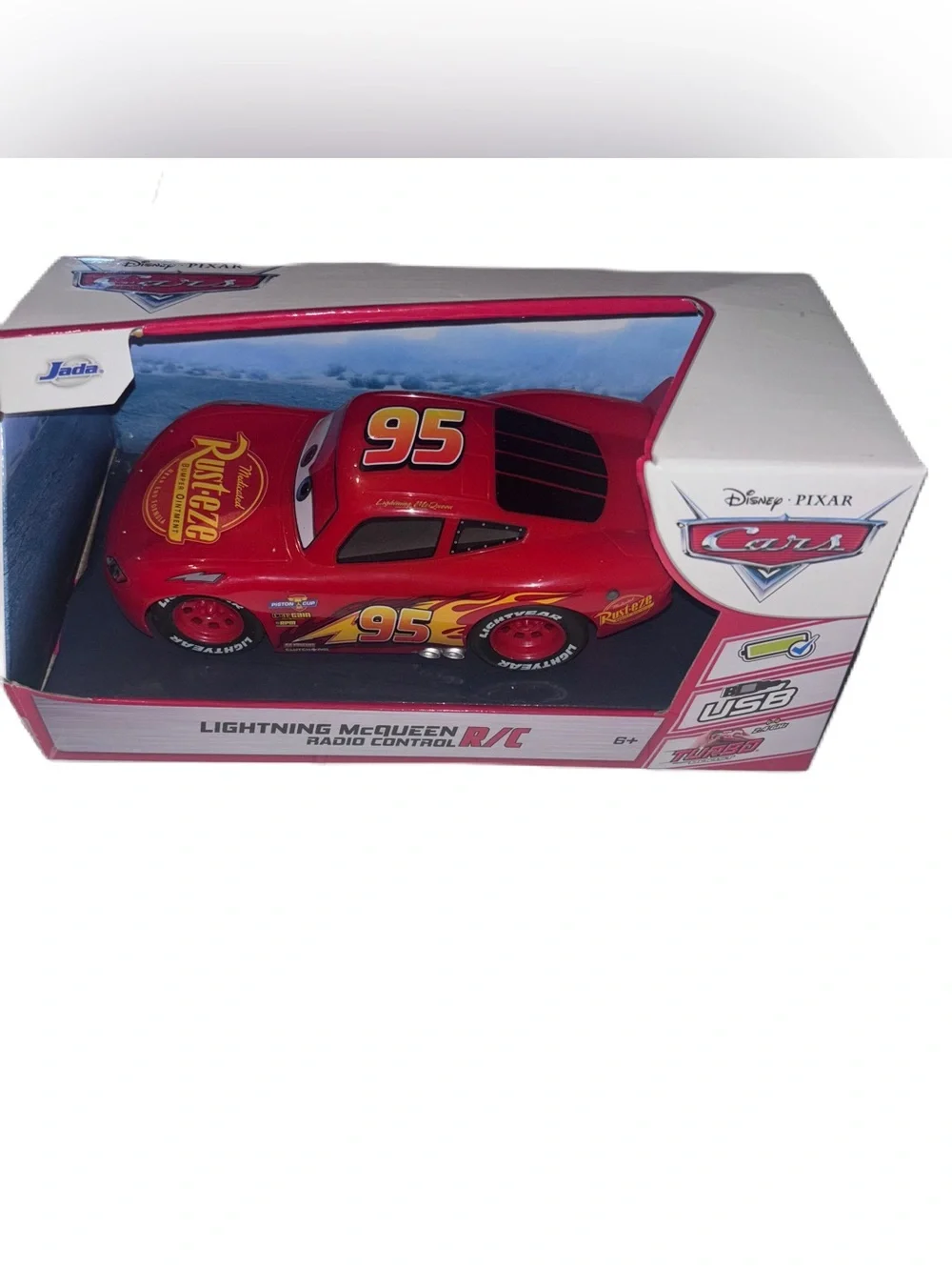 Disney Pixar Cars Lightning McQueen JADA 1:24 Scale RC Car W/Turbo 2.4 Ghz NEW